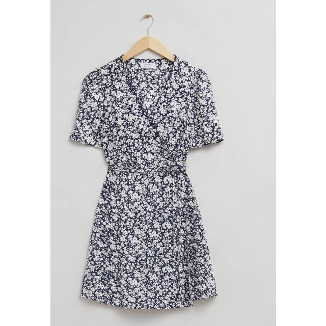 Navy Printed Wrap Mini Dress - Blue (6)