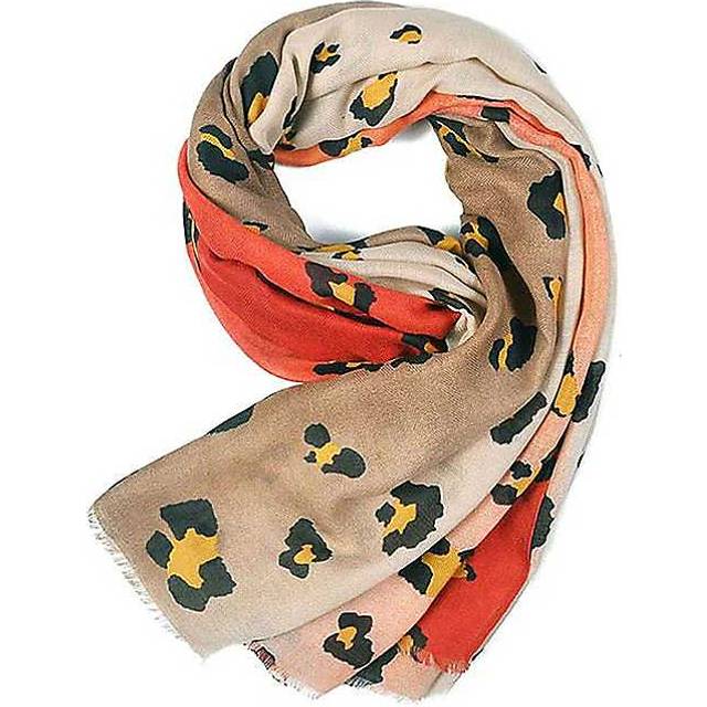 Intrigue Beige/Red Mix Leopard Print Pashmina Scarf