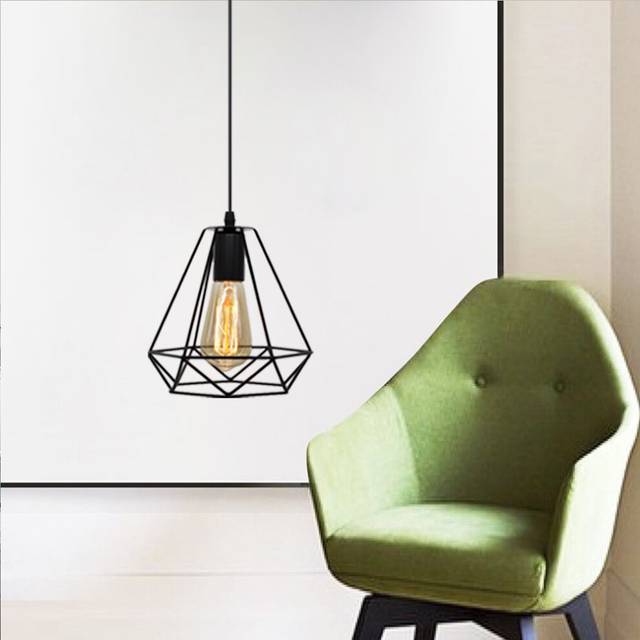 Vintage Hanging Light Ã200MM Diamond Chandelier Retro Industrial Pendant Light Height Adjustable Pendant Lamp for Living Room Dining Bar Black Office