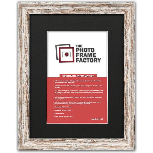 (Walnut Frame Black Mount, 14x14 Pic (16x16 Frame)) Vintage Distressed Walnut Photo Frames Shabby Wood Effect Picture Frames With Multicolored Mounts