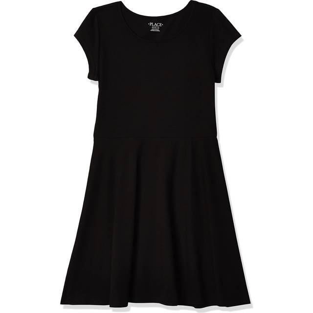 The Children's Place Girls' Short Sleeve Basic Skater Dress  Black Single  XX-Large