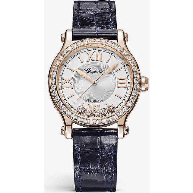 Chopard Womens 18-carat Rose Gold Happy Sport 275378-5003 18ct Diamond and Leather Automatic Watch 33mm