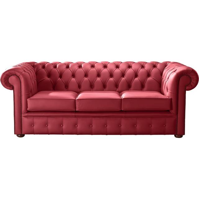 Chesterfield 3 Seater Shelly Cherry Leather Sofa Bespoke In Classic Style - Red