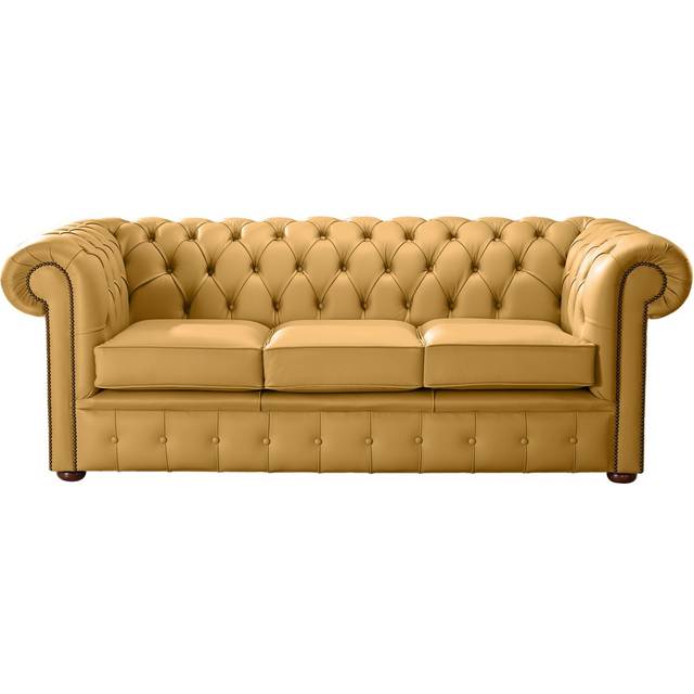 Chesterfield 3 Seater Shelly Parchment Leather Sofa Bespoke In Classic Style - Gold