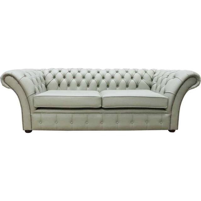 Chesterfield 3 Seater Sofa Settee Shelly Thyme Green Leather In Balmoral Style