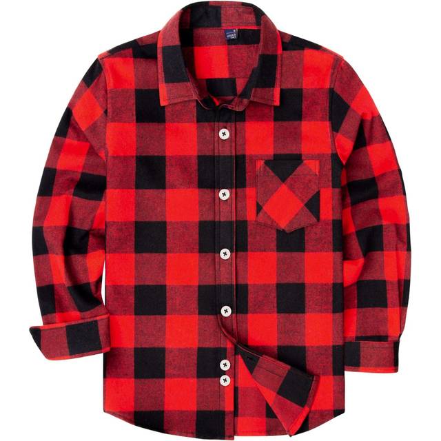 siliteelon Boys Girls Baby Toddler Long Sleeve Button Down Plaid Flannel Shirt(A-Black Red Plaid, 12-18 Months)