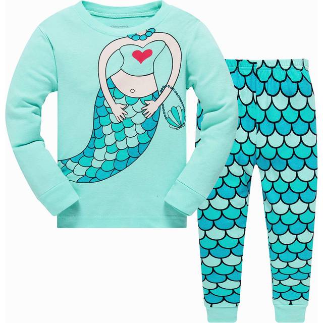 Popshion Little Girls Mermaid Pajamas Set Children Christmas PJs 100% Cotton Sleepwear Size 2 to 7 YearsMermaid-30 5T