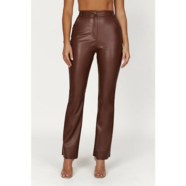 Tyra Straight Leg Faux Leather Pants - Chocolate - XXXL