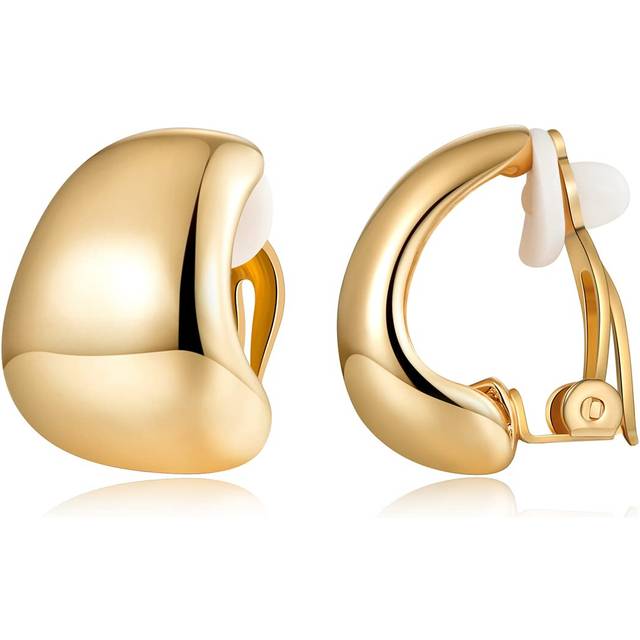 Dainty Wide Half Hoop Clip On Earrings for Women 14K Gold Small Chunky