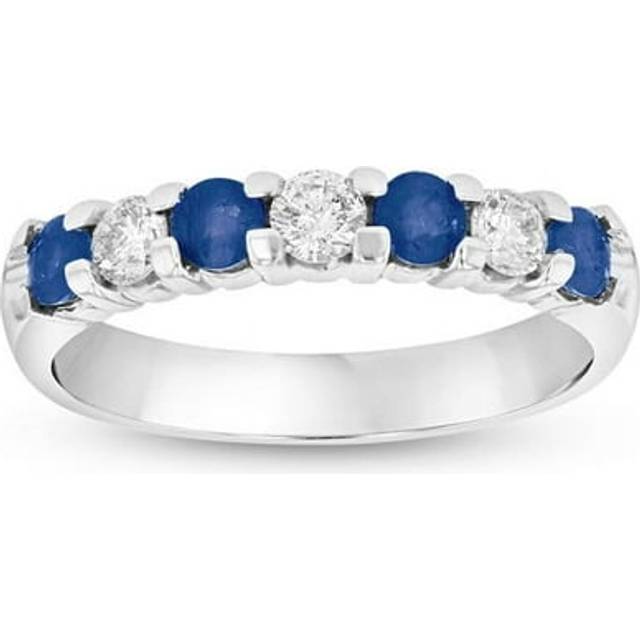14K Gold 0.78 CTTW Round Diamonds & Sapphires Prong Set Band Ring - Size 4