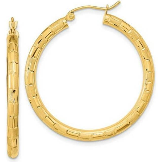 14K Yellow Gold Polished Satin & Diamond-Cut Hoop Earrings