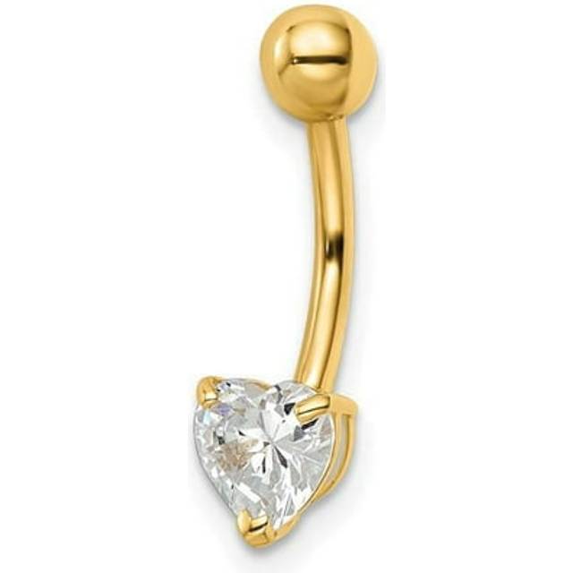 14K Yellow Gold 14 Gauge Heart Shaped CZ Belly Ring