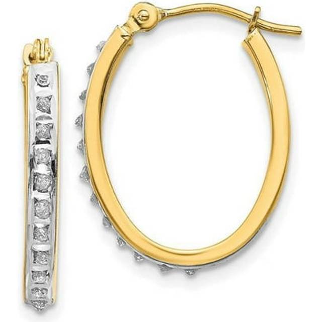 14K Yellow Gold Diamond Fascination Oval Hinged Hoop Earrings
