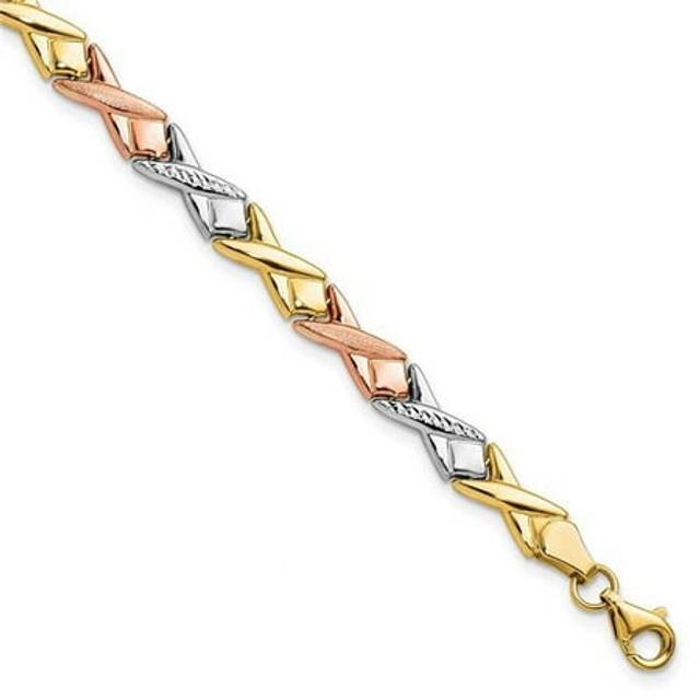 Leslies 10K Tri-Color Polished & Brushed Diamond-Cut 7.5 in. Bracelet