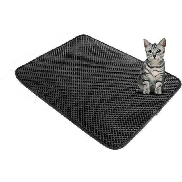 (Black, 2XS) Double Layer Non-slip Cat Litter Mat Soft Honeycomb Hole Prevents Litter Scatter Multiple