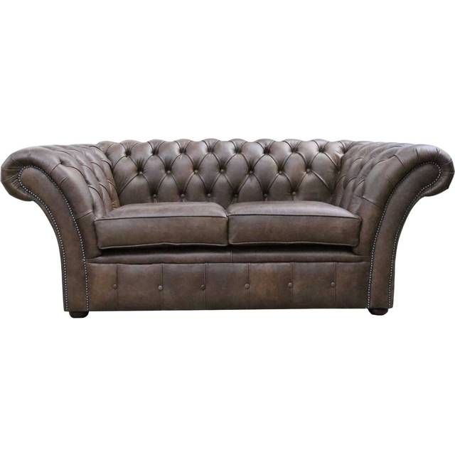 Chesterfield 2 Seater Sofa Settee Cracked Wax Tobacco Leather In Balmoral Style - Brown