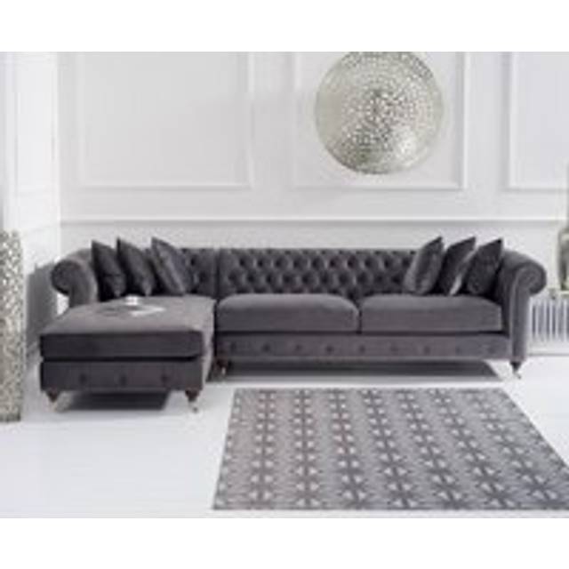 Chiswick Extra Large Dark Grey Velvet Left Facing Chesterfield Corner Chaise Sofa