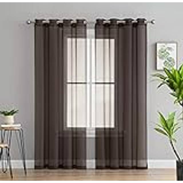 HLcME 2 Piece Semi Sheer Voile Window Drapery curtain grommet Panels for Bedroom & Living Room 54 W x 84 L  chocolate Brown