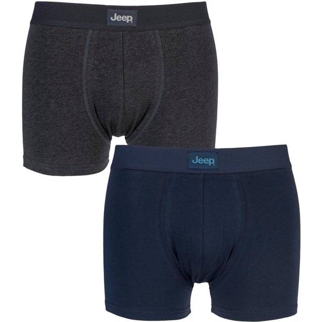 2 Pack Navy / Charcoal Cotton Plain Fitted Hipster Trunks Men's Large - Jeep - Assorted