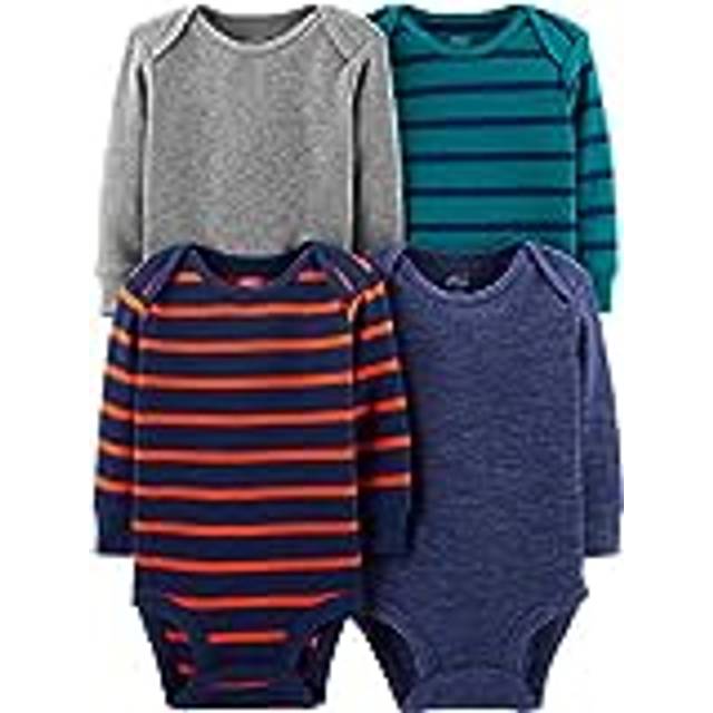 Simple Joys by Carter's Unisex Babies' Long-Sleeve Thermal Bodysuits  Pack of 4  Blue Heather/Grey Heather/Stripe  3-6 Months