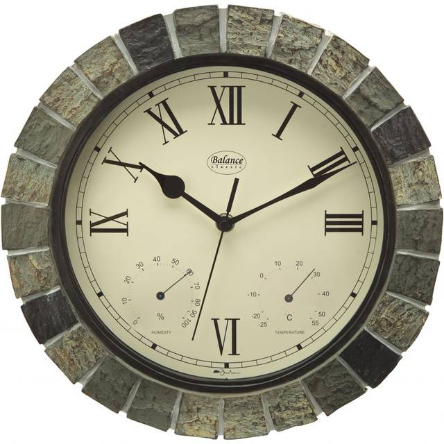 Rustic Cottage Wall Clock with Thermometer Hygrometer Station Clock Kitchen Clock 30cm