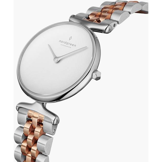 Nordgreen Beautiful Women's Danish Dress Watch - 28mm Silver Case - White Dial - Silver/Rose Gold Metal Strap