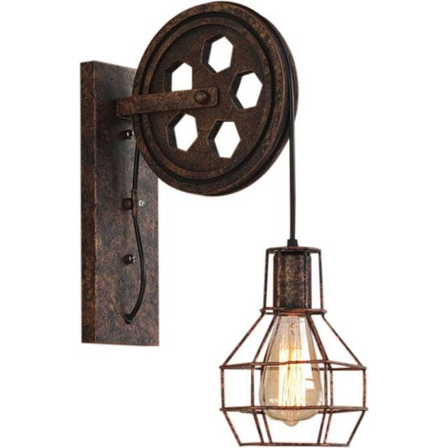Creative Wall Lamp Pulley Wall Light Retro Industrial Vintage Wall Lamp Antique Wall Light E27 Bulb Rust
