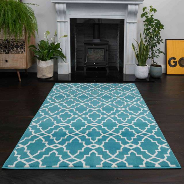 Blue Trellis Hall Runner Living Room Rug - Milan - 60cm x 110cm