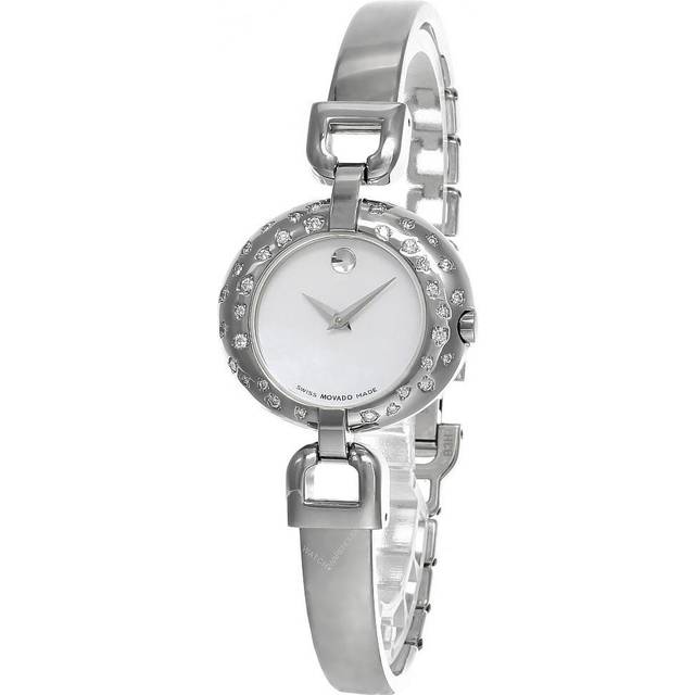 MOVADO Vivo SS White MOP Dial Diamond Bezel Bangle Women's Watch 0605605 - White Mother Of Pearl - 27 mm