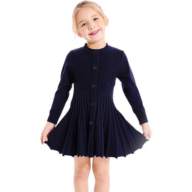 SMILING PINKER Little Girls Pleated Dress School Uniform Long Sleeve B