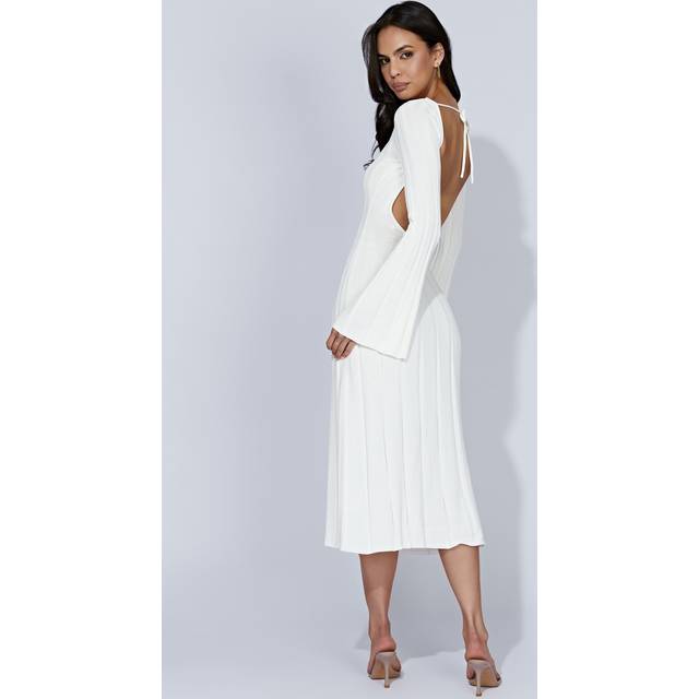 Juniper Flare Sleeve Knit Midi Dress - White - L