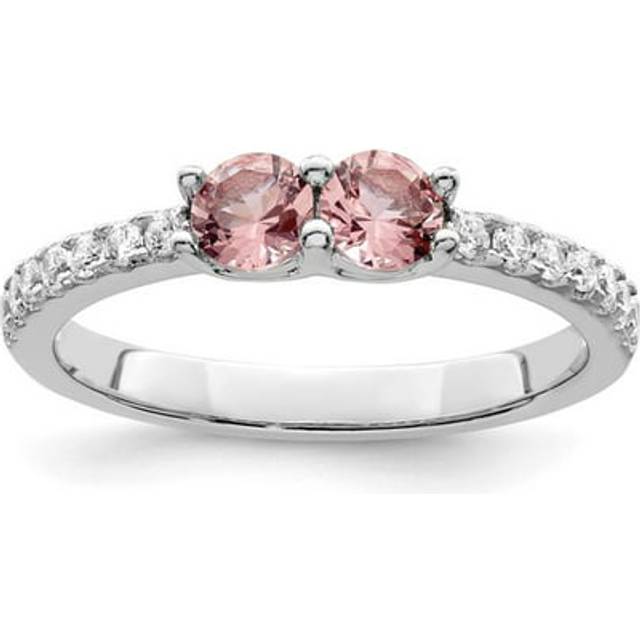 Finest Gold Sterling Silver Rhodium-Plated Pink CZ Ring - Size 7