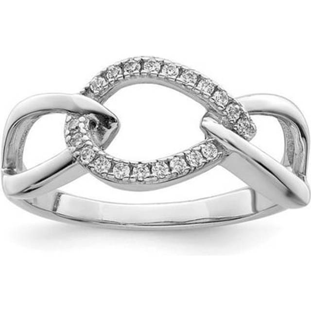 Finest Gold Sterling Silver Rhodium-Plated Polished Teardrop CZ Ring - Size 6