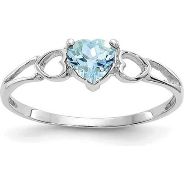 10K White Gold Polished Geniune Aquamarine Birthstone Ring - Size 6