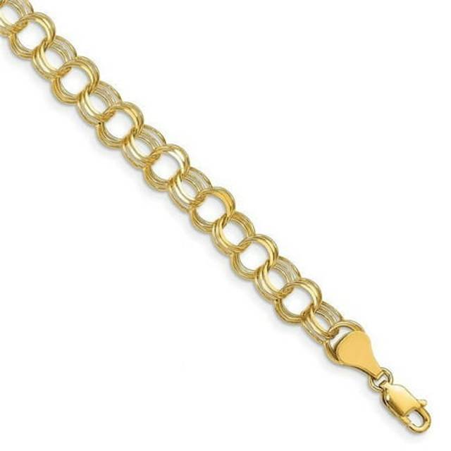 Quality Gold TO748-8 14K Yellow Gold Triple Link Charm 8 in. Bracelet