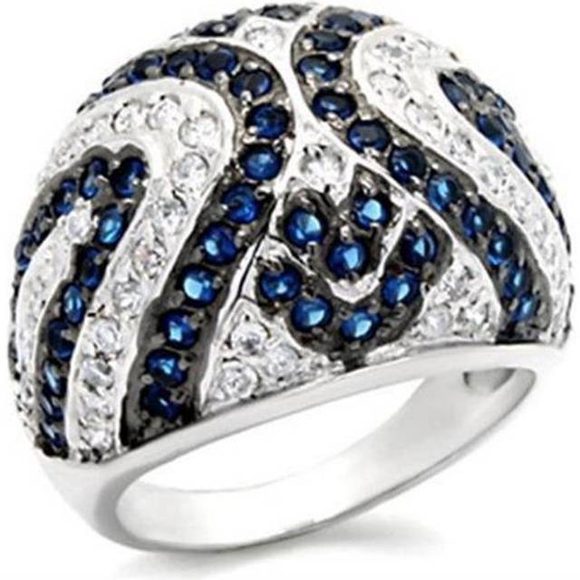 Alamode 31118-5 Rhodium & Ruthenium 925 Sterling Silver Ring with Synthetic Spinel, Montana Blue - Size 5