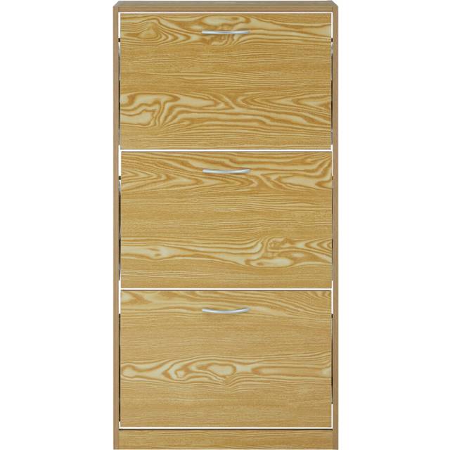 Jenson 3 Tier Shoe Cabinet, Natural Brown Oak Wood, Delivered Fully Assembled - One Size