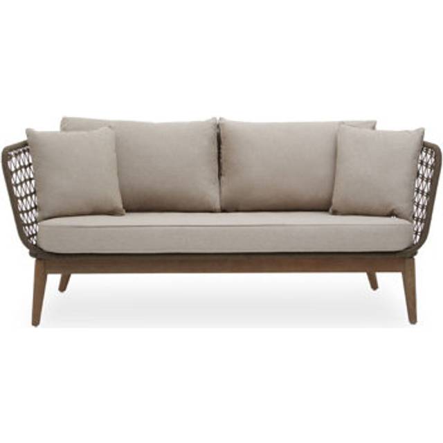 3 Seat Sofa, Rattan Outdoor Sofa, Long Lasting Rattan Lounge Sofa for Living Room with Grey Cushioning - Cream - One Size