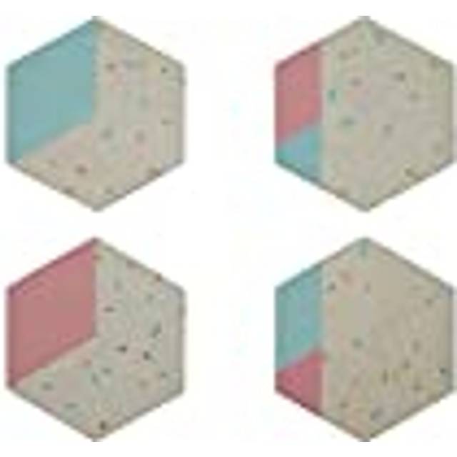 Set Of 4 Hexagonal Cork Coasters,Terrazzo Pattern Coasters with Pastel Shades,Stylish Gold Foiled Cork - Multi - One Size