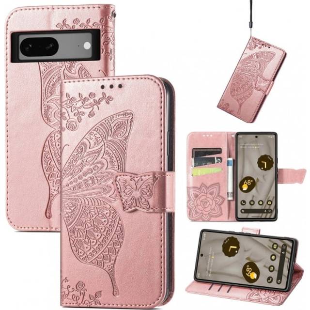 Google Pixel 7a Plånboksfodral PU-Läder 4-FACK Motiv Fjäril