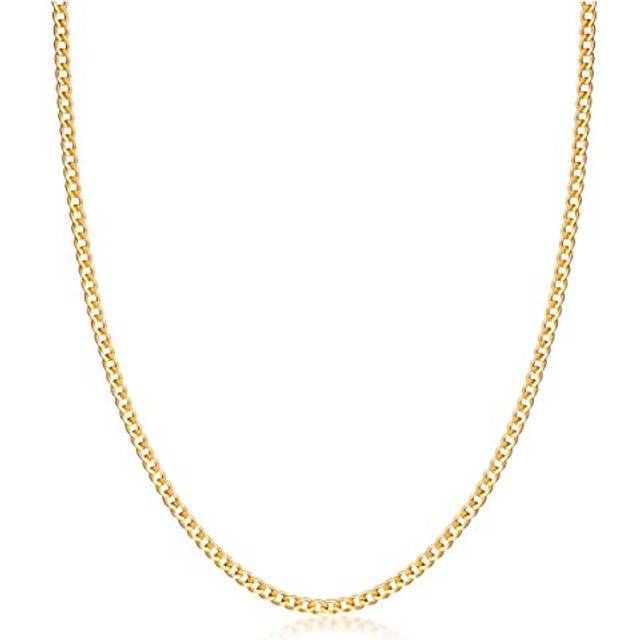 Barzel 18K Gold Plated Curb/Cuban Link Gold Chain Necklace 3MM For Women or Men - Made In Brazil 18 Inches  3MM Gold