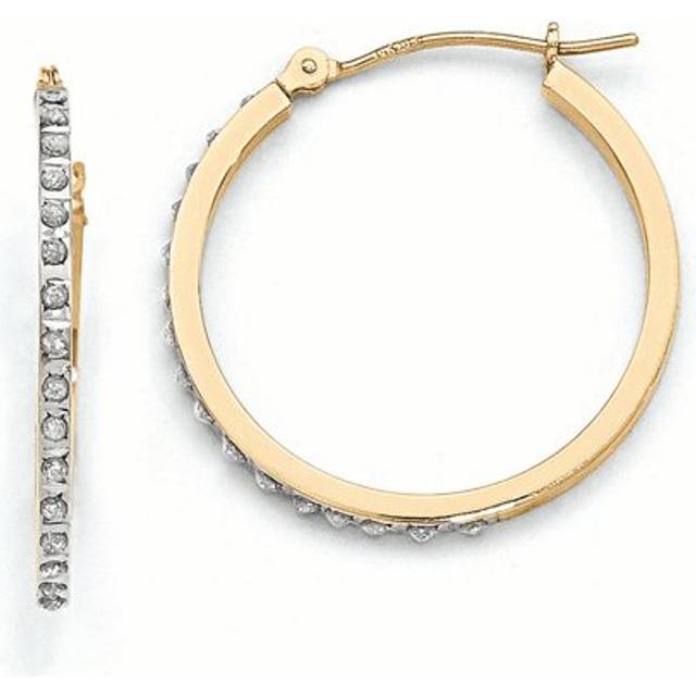 Quality Gold DF149 14K Yellow Gold Diamond Fascination Round Hinged Hoop Earrings