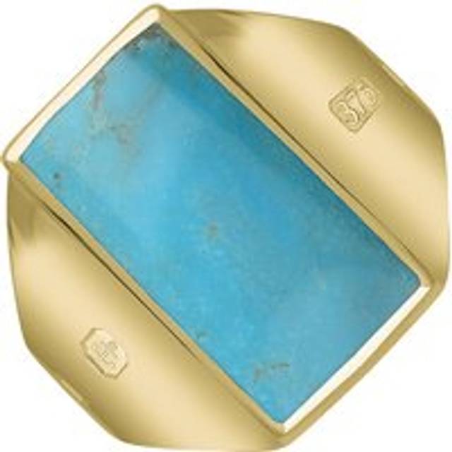 9ct Yellow Gold Turquoise Hallmark Small Oblong Ring - Gold