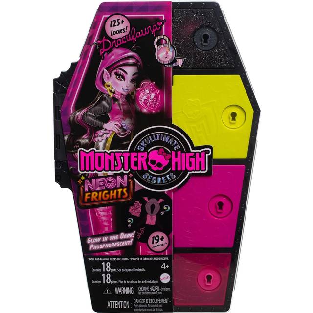Monster High Doll and Fashion Set, Draculaura Doll, Skulltimate Secrets: Neon Frights, Dress-Up Locker with 19+ Surprises, HNF78