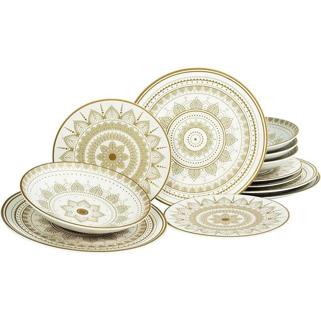 MANDALA GOLD 12 Piece Dinnerware Set, Service for 4 - Gold;Glossy White (12)