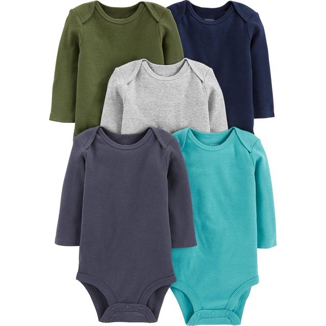 Simple Joys by Carter's Baby Boys' 5-Pack Long-Sleeve Bodysuit  Blue/Grey Heather/Navy/Olive/Washed Navy  Preemie