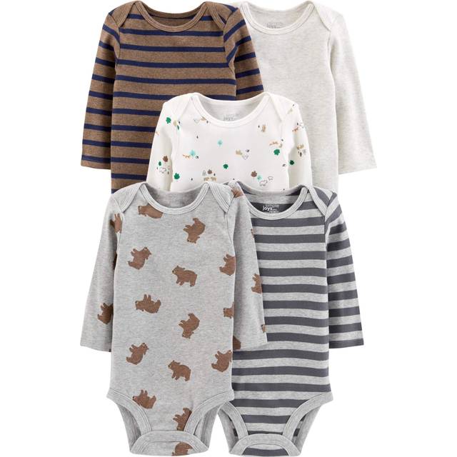 Simple Joys by Carter's Baby Boys' 5-Pack Long-Sleeve Bodysuit  Bear/Forest Animals/Stripe  Preemie