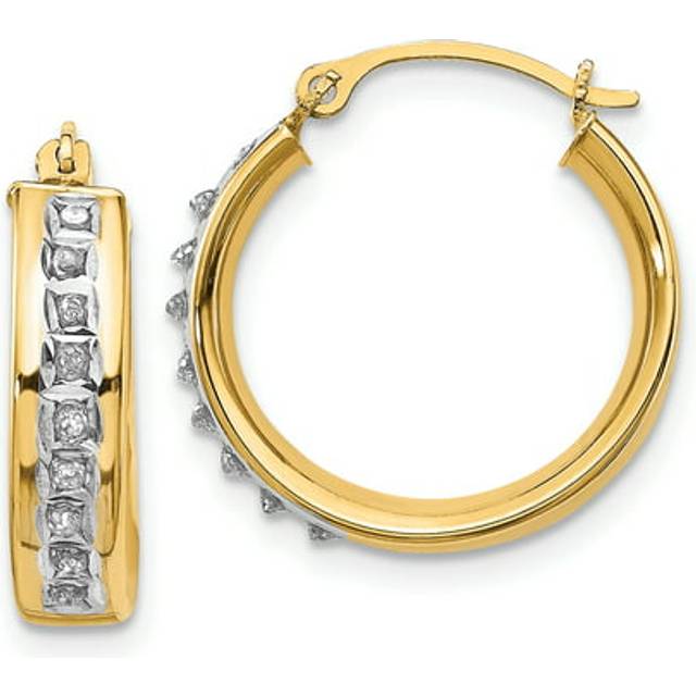 Quality Gold DF143 14K Yellow Gold Diamond Fascination Round Hoop Earrings