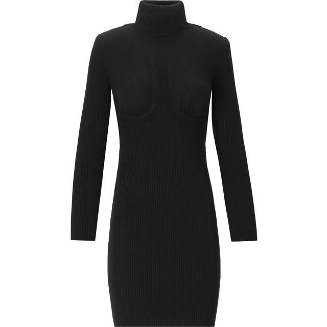 ELISABETTA FRANCHI BLACK KNITTED TURTLENECK DRESS