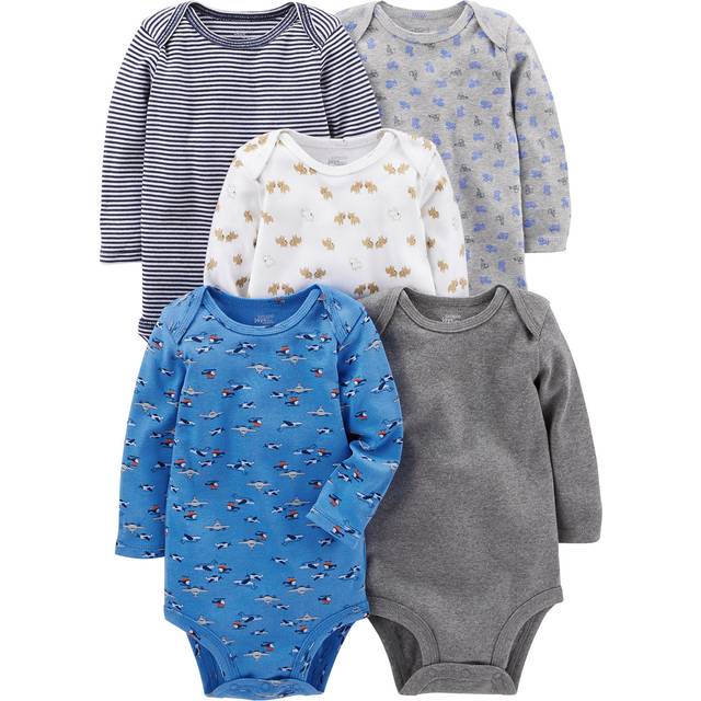Simple Joys by Carter's Baby Boys' 5-Pack Long-Sleeve Bodysuit  Blue/Grey/White  6-9 Months